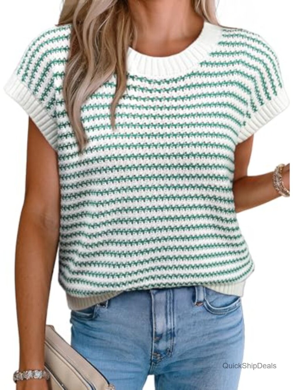 Women's Striped Cap Sleeve Sweater Vest Knit Tank Top